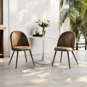 Homy Casa 3-Piece Dining Furniture Sets with 31.5" Round Table and Upholstered Chairs, White Table, Brown Faux Suede Chairs
