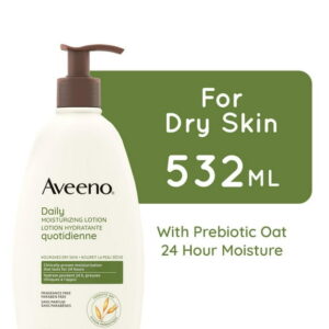 Aveeno Daily Moisturizing Lotion, Dry Skin, Non Comedogenic, Prebiotic Oat, Daily Moisturizer, Fragrance Free, 532 mL