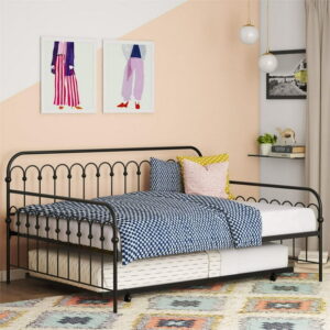 Novogratz Bright Pop Metal Daybed with Trundle, Full/Twin, Black
