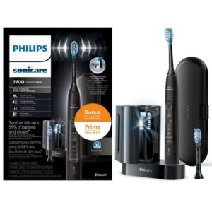 Philips Sonicare ExpertClean 7700 Rechargeable Electric Toothbrush with UV Sanitizer, Black, HX9630/15, Connected Electric Toothbrush