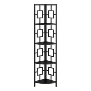 Monarch Specialties Bookshelf, Bookcase, Etagere, Corner, 4 Tier, 62"h, Office, Bedroom, Metal, Laminate, Black, Contemporary, Modern