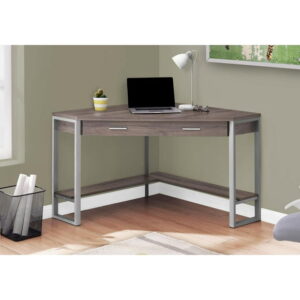 Monarch Specialties Computer Desk, Home Office, Corner, Storage Drawers, 42"l, Work, Laptop, Metal, Laminate, Brown, Grey, Contemporary, Modern