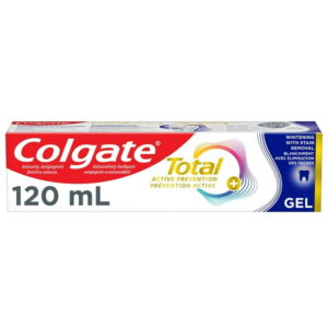 Colgate Total Active Prevention Plus Stain Removal Whitening Toothpaste Gel, Mint, 120 mL, 120 mL