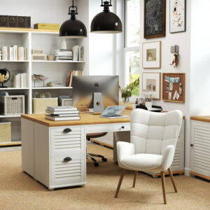 Homy Casa Desk Chair with Wing Back, Soft Beige Fabric Upholstery, 250 lbs Capacity