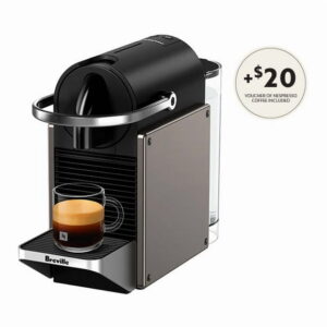 Nespresso Pixie Espresso Machine by Breville, Titan, Industrial style, exceptional coffee.