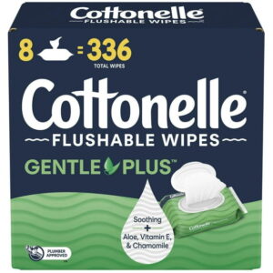 Cottonelle GentlePlus Flushable Wet Wipes with Aloe & Vitamin E, 8 Flip-Top Packs, 8X 42 Wipes (336 Total Wipes)