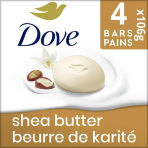 Dove Beauty Bar Soap for Nourished, Radiant Skin, Shea Butter Enriches Skin, 106g (Pack of 4)