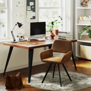 Homy Casa 63 inch Office and Study Desk with Sturdy Metal Frame, Walnut-Style Surface, Suitable for Teenagers, College Students, and Adults
