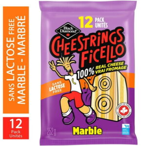 Black Diamond Cheestring Lactose Free Marble Cheese, 12 pack, 252g