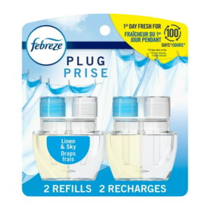 Febreze Plug In Air Freshener, Odor-Fighting Scented Oil Refill, Linen & Sky Scent, 2 Refills, 52ML