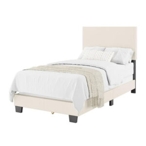 CorLiving Celeste Off-White Boucle Fabric Upholstered Adult Bed with Headboard, Box Spring Required