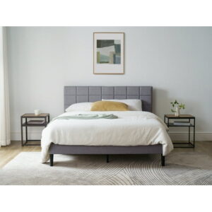 Mainstays Upholstered Platform Bed, No Box Spring Needed, Grey, Twin, Queen