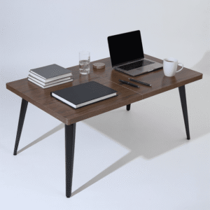 Homy Casa 63 inch Multi-Function Home Office Table with Wide Faux Walnut Surface and Metal Legs, Perfect for Young Adults and Professionals
