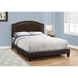Monarch Specialties Bed, Queen Size, Platform, Bedroom, Frame, Upholstered, Pu Leather Look, Wood Legs, Brown, Transitional