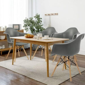 Heavenly Collection Bucket Grey Armchair with Wood Legs SET OF 6