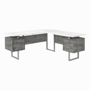 Monarch Specialties Computer Desk, Home Office, Corner, Left, Right Set-up, Storage Drawers, 70"l, L Shape, Work, Laptop, Metal, Laminate, Grey, White, Contemporary, Modern