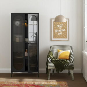 Mr. Kate Luna Tall 2-Door Accent Cabinet with Fluted Glass, Black