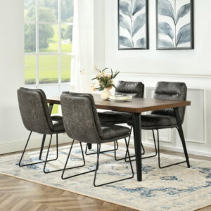 Homy Casa 5 Piece Dining Room Set - Rectangular Dining Table and 4 Industrial Side Chairs for 4 Person
