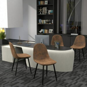 Homy Casa Set of 4 Upholstered Office Side Chairs with Armless Design for Home Workspace, Brown Faux Suede