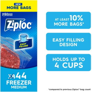 Ziploc® Freezer Bags with Stay Open Technology, Medium, 38 Bags