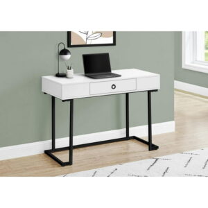 Monarch Specialties Computer Desk, Home Office, Laptop, Storage Drawers, 42"l, Work, Metal, Laminate, Glossy White, Black, Contemporary, Modern