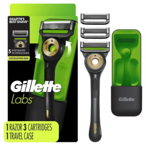 GilletteLabs With Exfoliating Bar Black & Gold Edition, Razor For Men, 1 Handle, 3 Blade Refills, Includes Travel Case for Convenient Storage On The Go, 1CT