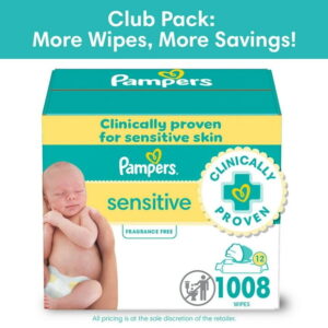 Pampers Sensitive Baby Wipes, Clinically Proven, Water Based, Hypoallergenic and Unscented Baby Wipes, 1008 Baby Wipes Total (12X Flip-Top Packs)