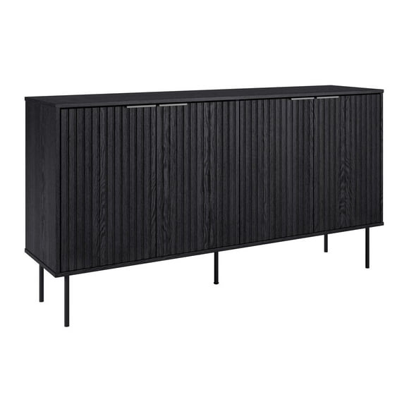 CorLiving Lysander Engineered Wood Fluted Sideboard with 4 Doors and 4 Shelves, Black