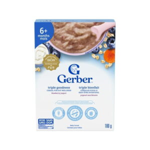Gerber Triple Goodness Blueberry Yogurt Baby Cereal, 6 Months+, Promotes Gut Wellness, Fibre-rich Ingredients, Probiotic B. lactis, Real Yogurt, Fruits & Veggies, Source of B Vitamins, 180 g