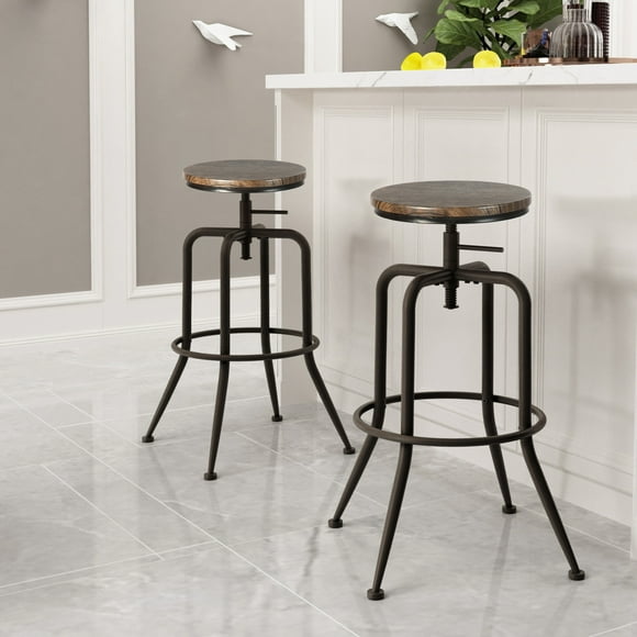 Homy Casa 2 Packs Adjustable Swivel Barstools, Footrest, Moisture-Resistant MDF, Walnut Finish