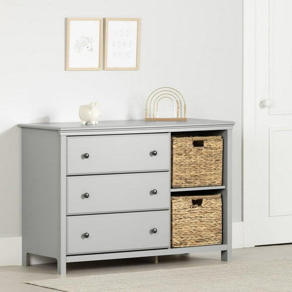 South Shore, Cotton Candy collection, 3-Drawer Dresser with Baskets Soft Gray