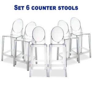Heavenly Collection Clear Plastic Counter Stool SET OF 6
