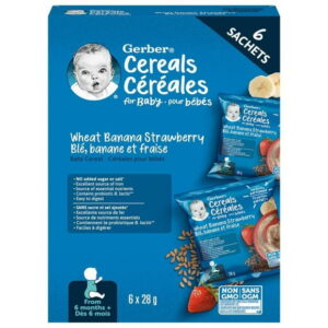 GERBER Baby Cereal Wheat Banana Strawberry Sachet 6 x 28 g, 6 x 28g