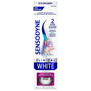 Sensodyne Clinical White Mint Toothpaste for Sensitive Teeth, Stain Protector, 75mL