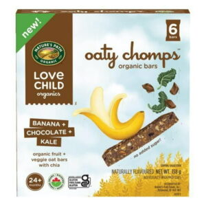 Love Child Organics Oaty Chomps Banana + Chocolate + Kale Snack Bar 138g Box, Organic cocoa infused oat bar for toddlers