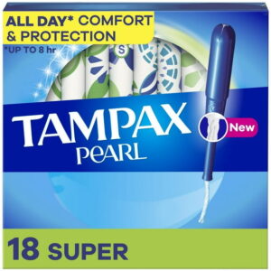 Tampax Pearl Tampons, with LeakGuard Braid, Super Absorbency, Unscented, 18CT