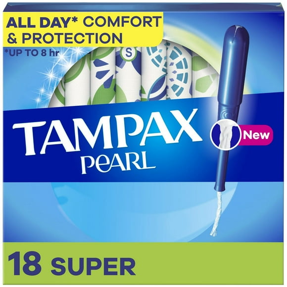 Tampax Pearl Tampons, with LeakGuard Braid, Super Absorbency, Unscented, 18CT