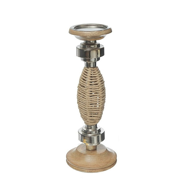 Oval Raffia Metal Pillar Candlestick 13.25"