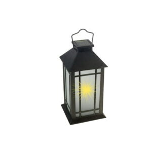 LED Solar Frosted Glass Pane Lantern Black