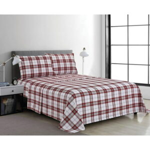 4 Piece Microfibre Sheet Set Red Plaid