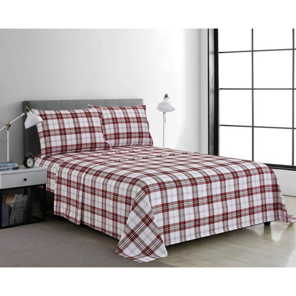 4 Piece Microfibre Sheet Set Red Plaid