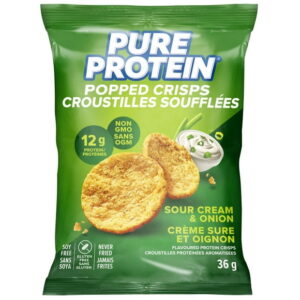 Pure Protein Popped Crisps Sour Crm &Onions 36g, High protein and great taste!