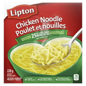 Lipton Chicken Noodle Dry Soup Mix, with 25% less salt than our original recipe, Pack of 4, 228 g