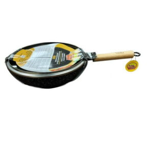 Verka Aluminium Wok with Lid 26cm (Marble Coating Non-Stick), wok with wooden handle