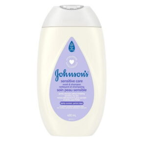 Johnson’s Sensitive Care Baby Wash & Shampoo, Hypoallergenic Cleanser, Pro-Vitamin B5, Sunflower Oil, Dry Skin, 400 mL