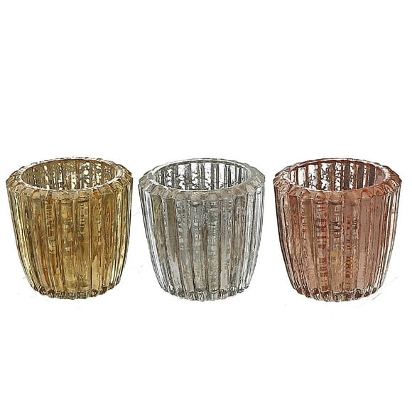 Mercury Ribbed Tealight Holder - Set of 3