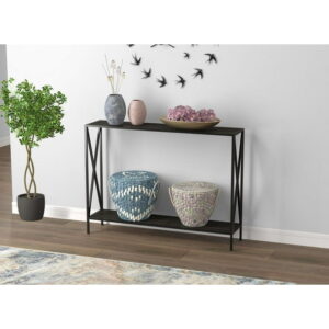 Safdie & Co. Console Table Dark Grey Wood 1 Shelf Black Metal