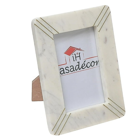 4X6 Marble White With Brass Inlay Picture Frame