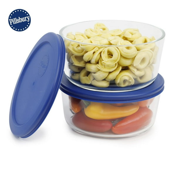 Pillsbury 4pc rectangular glass round food storage container 944ml, 4pc Rd Glass Food Storage 2 x 944ml