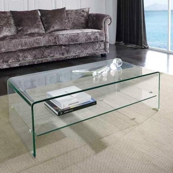 HEAVENLY COLLECTION WATERFALL GLASS TABLE WITH TOP SHELF